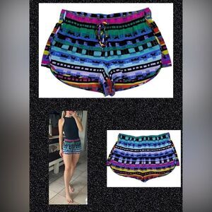 Rory Beca Purple Multi Color Eclectic Silk Drawstring Waist Shorts